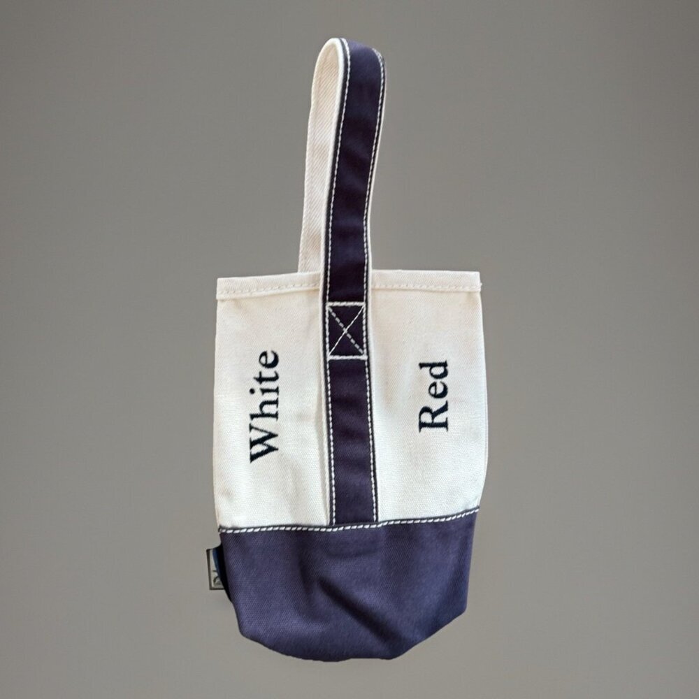 Lands End‎ Canvas Wine Bottle Tote Bag With Navy Trim Accent With Divider